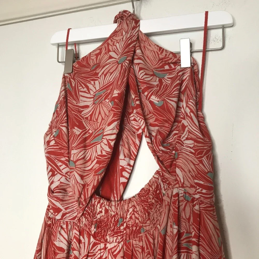 Free People Libby Convertible Red Floral Halter Dress Large - Picture 6 of 9